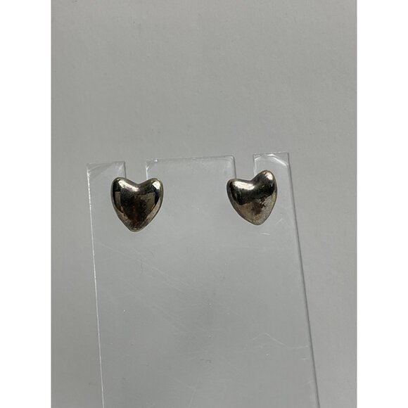 Silver Tone Heart Shaped Stud Earrings For Women - Picture 1 of 3